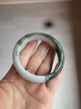 Load image into Gallery viewer, 54.8mm certified type A 100% Natural oily dark green/white(半山半水) chubby Jadeite Jade bangle C82-4436
