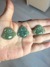 Load image into Gallery viewer, 100% Natural type A icy watery dark green(老油青) happy Buddha jadeite pendant BD190
