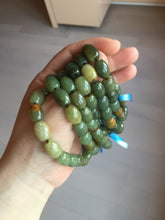 Load image into Gallery viewer, 100% Natural 12x9mm green/yellow olives shape seed material (河磨玉，和田玉籽料) Hetian Jade bead bracelet group HE92
