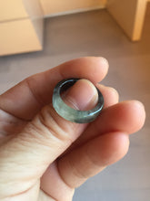 Load image into Gallery viewer, 17.1mm Size 6 3/4 100% natural type A ice watery black/clear (Wu ji, 冰乌鸡) Chinese ink painting(水墨) jadeite jade square band ring AT104
