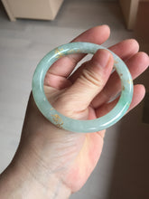 Load image into Gallery viewer, 53mm 100% Natural type A icy watery sunny green carved and golden-painted round cut Jadeite Jade bangle PA173-0228
