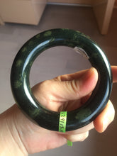 Load image into Gallery viewer, 57.9mm Certified 100% Natural dark green with light green fern frost chubby round cut nephrite Hetian Jade bangle HT102-0801
