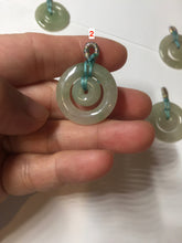 Load image into Gallery viewer, 24.8mm Type A 100% Natural oily light green/gray Jadeite Jade concentric circle safety Guardian ring Pendant (子母扣,同心环) AY96
