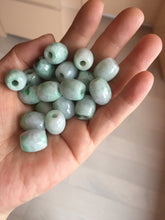 Load image into Gallery viewer, 13.3-13.5mm Type A 100% Natural sunny green/white/light purple olive shape Jadeite Jade LuluTong (Every road is smooth) bead pendant group BP154
