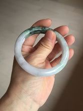 Load image into Gallery viewer, 54.9mm 100% Natural type A dark green purple white carved flowers and golden-painted Jadeite Jade banglePD96-0265
