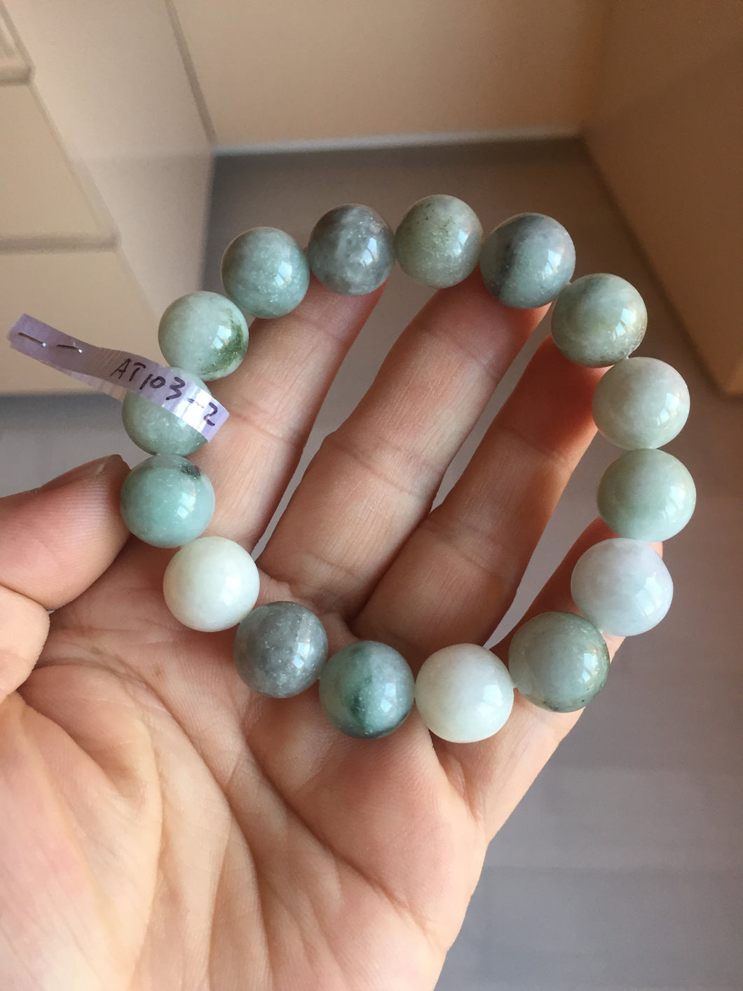 13.2mm 100% natural type A dark green gray jadeite jade beads bracelet group AT103