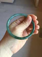 Load image into Gallery viewer, 60mm Certified Type A 100% Natural icy watery deep sea dark green/blue/gray/black Guatemala slim round cut Jadeite bangle PB150-1476
