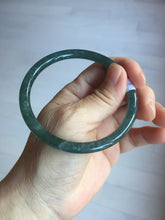 Load image into Gallery viewer, 59.5mm Certified Type A 100% Natural dark green/blue/gray with flying snow Guatemala slim round cut Jadeite bangle PD60-3365
