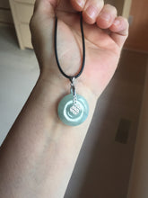 Load image into Gallery viewer, 22.9mm Type A 100% Natural white with green floating flowers Jadeite Safety Guardian Button donuts pendant PD13
