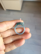 Load image into Gallery viewer, Size 7 3/4 100% natural type A icy watery oily dark green/blue/gray/purple/black one-piece carved dragon slim jadeite jade ring group PB117
