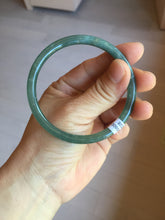 Load image into Gallery viewer, 57mm Certified Type A 100% Natural icy watery deep sea dark green/blue/gray/black Guatemala slim round cut Jadeite bangle PC81-7028
