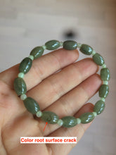 Load image into Gallery viewer, 100% natural  type A oily dark green olive +round jadeite jade bead  bracelet AT91
