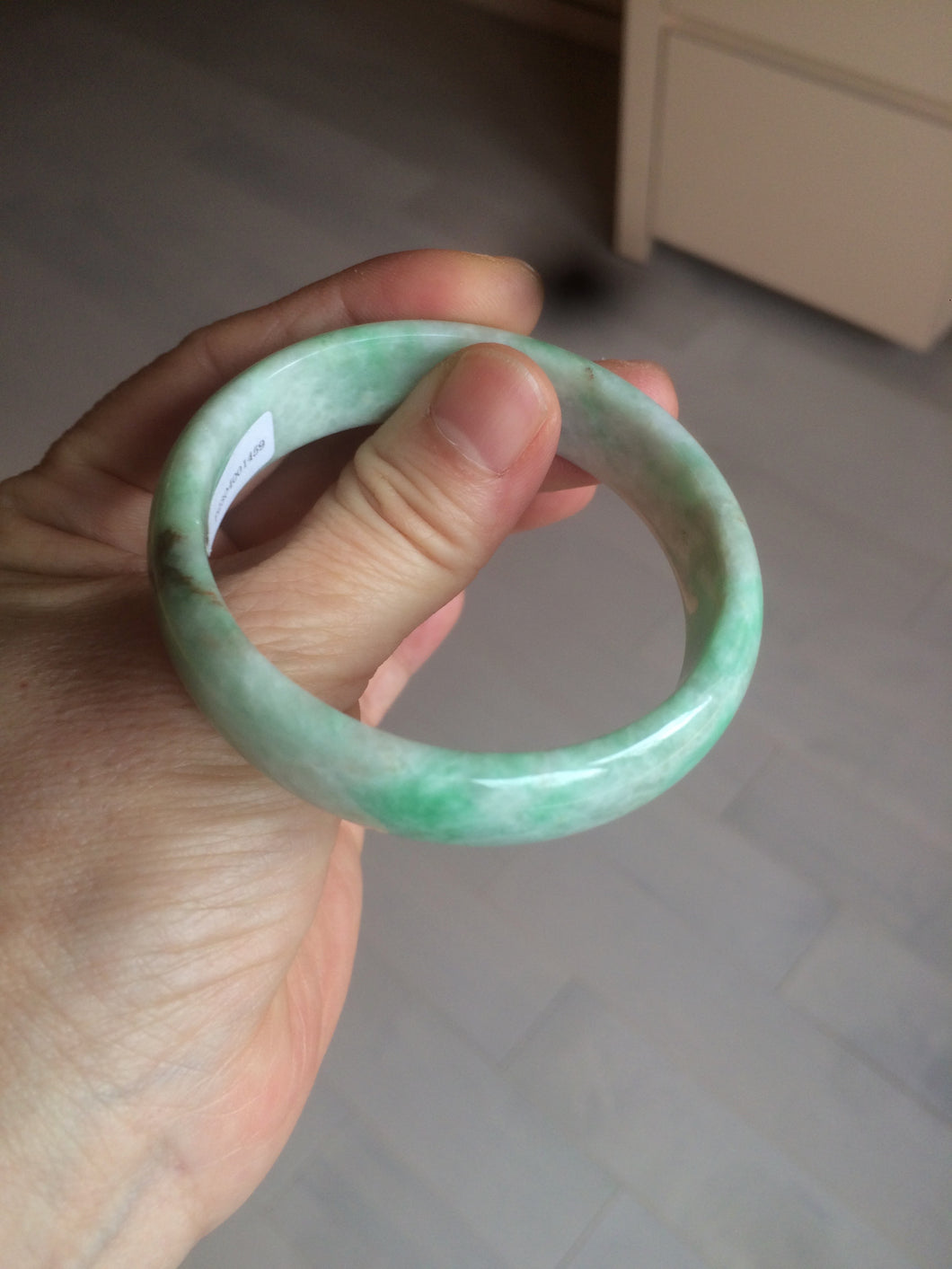 50.5mm Certified Type A 100% Natural sunny apple green/brown oval Jadeite Jade bangle AZ134-1459