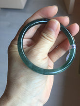 Load image into Gallery viewer, 56mm Certified Type A 100% Natural dark green/blue/gray with flying snow Guatemala slim round cut Jadeite bangle PD17-4445
