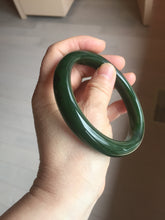 Load image into Gallery viewer, 63mm certified 100% Natural dark green(碧玉) black nephrite Jade bangle HF107-0882
