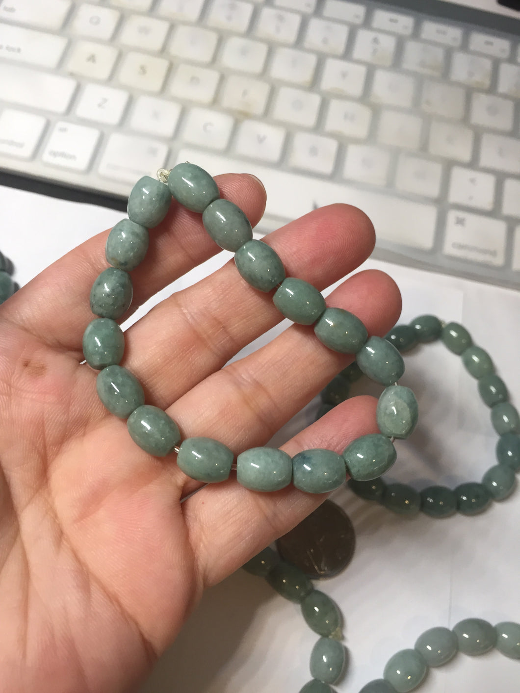 9.8x8mm 100% natural type A light green blue olive(Lulutong) jadeite beads bracelet group Bp188