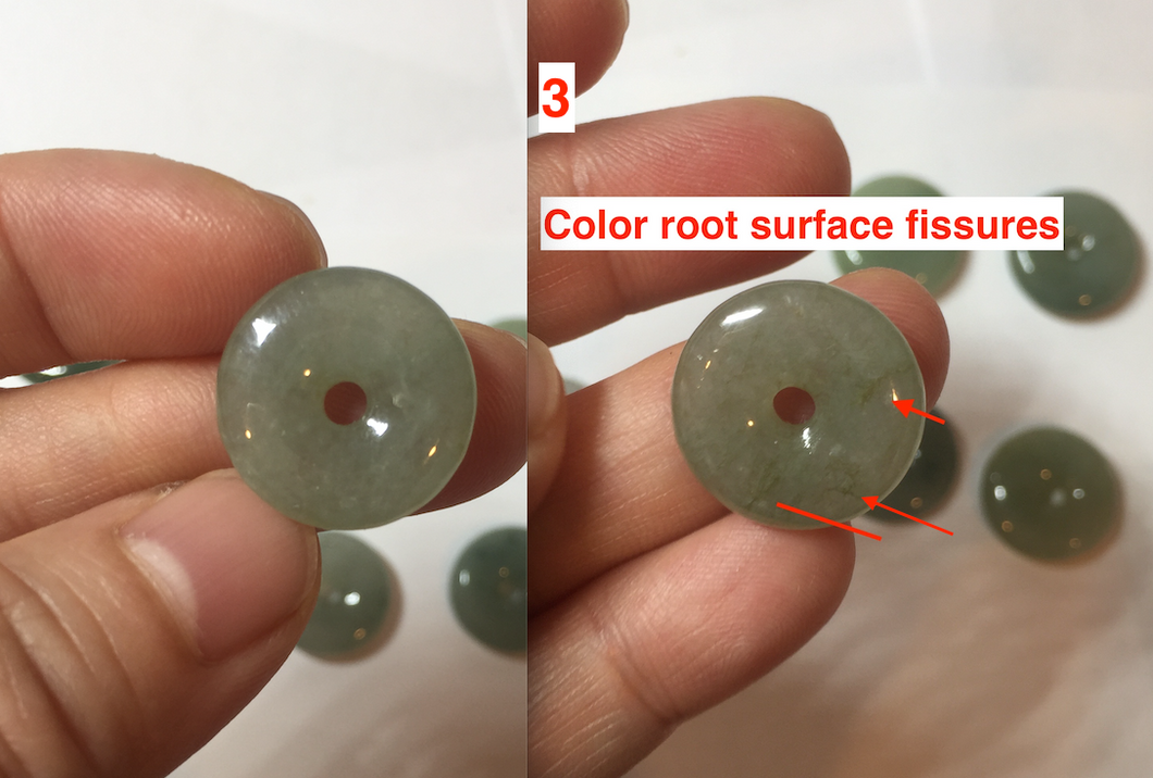 17.8mm Type A 100% Natural icy watery dark green white gray Jadeite Jade Safety Guardian Button donuts Pendant group PB151