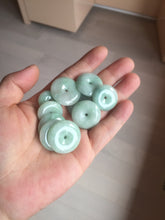 Load image into Gallery viewer, 23.5-27.7mm 100% Natural apple green/white jadeite Jade Safety Guardian Button(donut) Pendant group BK112
