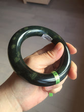 Load image into Gallery viewer, 57.9mm Certified 100% Natural dark green with light green fern frost chubby round cut nephrite Hetian Jade bangle HT102-0801
