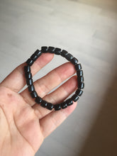 Load image into Gallery viewer, 7x6.2mm 100% Natural black nephrite(Mo Yu, 墨玉) cylinder bead bracelet for 50-55mm HN2
