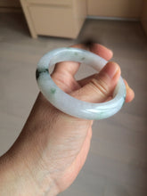 Load image into Gallery viewer, 54mm certified type A 100% Natural icy watery green/white with green floating flowers jadeite jade bangle B108-2346
