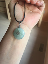 Load image into Gallery viewer, 22.9mm Type A 100% Natural white with green floating flowers Jadeite Safety Guardian Button donuts pendant PD13
