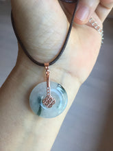 Load image into Gallery viewer, 23.8mm Type A 100% Natural icy watery white with green floating flowers Jadeite Safety Guardian Button donuts pendant BP186
