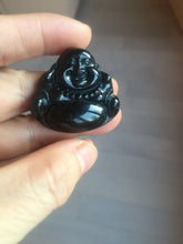 Load image into Gallery viewer, 100% Natural dark green/black jadeite jade(Mocui, 墨翠) happy buddha Pendant/handhold worry stone BL138
