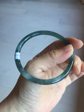 Load image into Gallery viewer, 59.5mm Certified Type A 100% Natural dark green/blue/gray with flying snow Guatemala slim round cut Jadeite bangle PD63-3387
