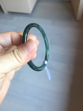 Load image into Gallery viewer, 56mm Certified Type A 100% Natural dark green/blue/gray with flying snow Guatemala slim round cut Jadeite bangle PD17-4445
