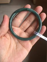 Load image into Gallery viewer, 57mm Certified Type A 100% Natural light green/blue/gray with black floating flowers Guatemala slim round cut Jadeite bangle BP213-1018
