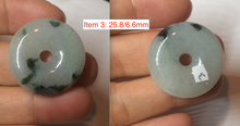 Load image into Gallery viewer, 23-26mm 100% Natural icy watery green/white with green floating flowers jadeite Jade Safety Guardian Button(donut) Pendant/worry stone AR98
