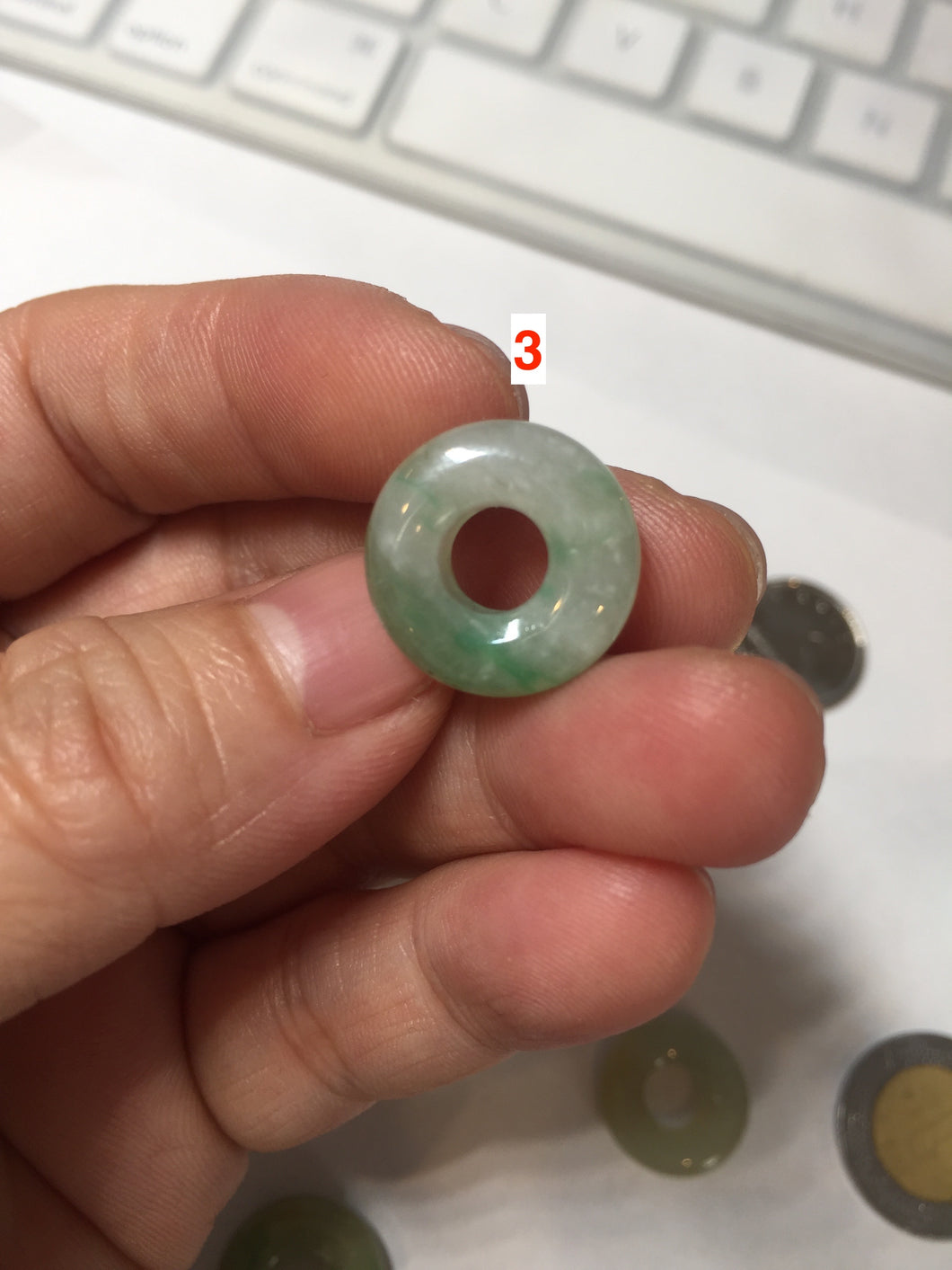 16-19mm Type A 100% Natural icy watery sunny green white yellow Jadeite Jade safety Guardian ring bead set F134