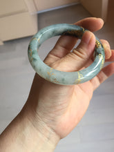 Load image into Gallery viewer, 54mm 100% Natural type A icy watery dark green with floating flowers and carved and golden-painted Jadeite Jade bangle PA172-8572
