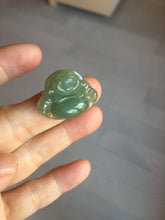 Load image into Gallery viewer, 100% Natural type A icy watery dark green(老油青) happy Buddha jadeite pendant BD190
