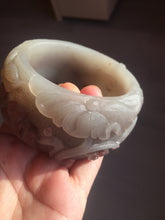 Load image into Gallery viewer, 59mm 100% natural light red/brown/gray fish and lotus flowers(年年有余, 和和美美) Quartzite (Shetaicui jade) carved bangle  Sy114
