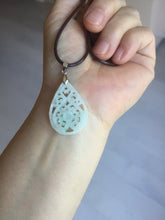 Load image into Gallery viewer, 100% Natural type A light green purple white openwork jadeite pendant BP183
