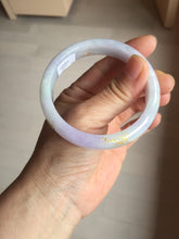 Load image into Gallery viewer, 55.5mm 100% Natural type A light green purple white carved and golden-painted Jadeite Jade bangle BP169-0272
