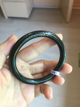Load image into Gallery viewer, 57.4mm 100% Natural dark green/black meteorite Stellar Night sky slim round cut nephrite bangle HT112-8247
