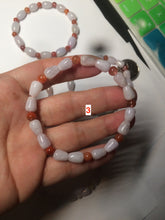 Load image into Gallery viewer, 100% natural type A light purple/white water drop/olive jadeite jade bead bracelet BK58
