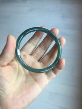 Load image into Gallery viewer, 59.5mm Certified Type A 100% Natural dark green/blue/gray with flying snow Guatemala slim round cut Jadeite bangle PD60-3365
