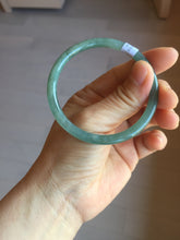 Load image into Gallery viewer, 54.5mm Certified Type A 100% Natural icy watery deep sea dark green/blue/gray/black Guatemala slim round cut Jadeite bangle PB140-8148
