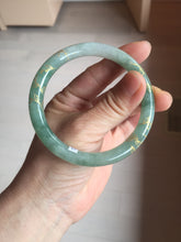 Load image into Gallery viewer, 57.5mm 100% Natural type A light green white carved and golden-painted round cut Jadeite Jade bangle BP167-0276
