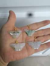 Load image into Gallery viewer, 100% Natural icy watery light green/white 3D Jadeite Jade butterfly pendant AF16
