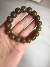 Load image into Gallery viewer, 100% Natural 12x11mm dark sugar brown black vintage style nephrite Hetian Jade bead bracelet HF82
