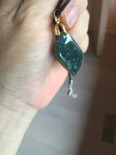 Load image into Gallery viewer, 100% natural type A Guatemala jadeite jade icy watery green black gray with flying snow Willow leaf pendant group BP64
