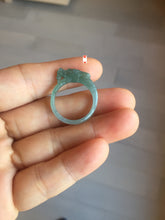 Load image into Gallery viewer, Size 7 3/4 100% natural type A icy watery oily dark green/blue/gray/purple/black one-piece carved dragon slim jadeite jade ring group PB117
