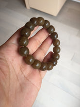 Load image into Gallery viewer, 100% Natural 12x11mm dark sugar brown black vintage style nephrite Hetian Jade bead bracelet HF82
