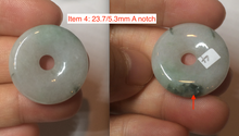 Load image into Gallery viewer, 23-26mm 100% Natural icy watery green/white with green floating flowers jadeite Jade Safety Guardian Button(donut) Pendant/worry stone AR98
