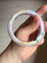 Load image into Gallery viewer, 56mm Certified 100% Natural type A green/light purple carved and golden-painted Jadeite Jade bangle PC70-(8712)
